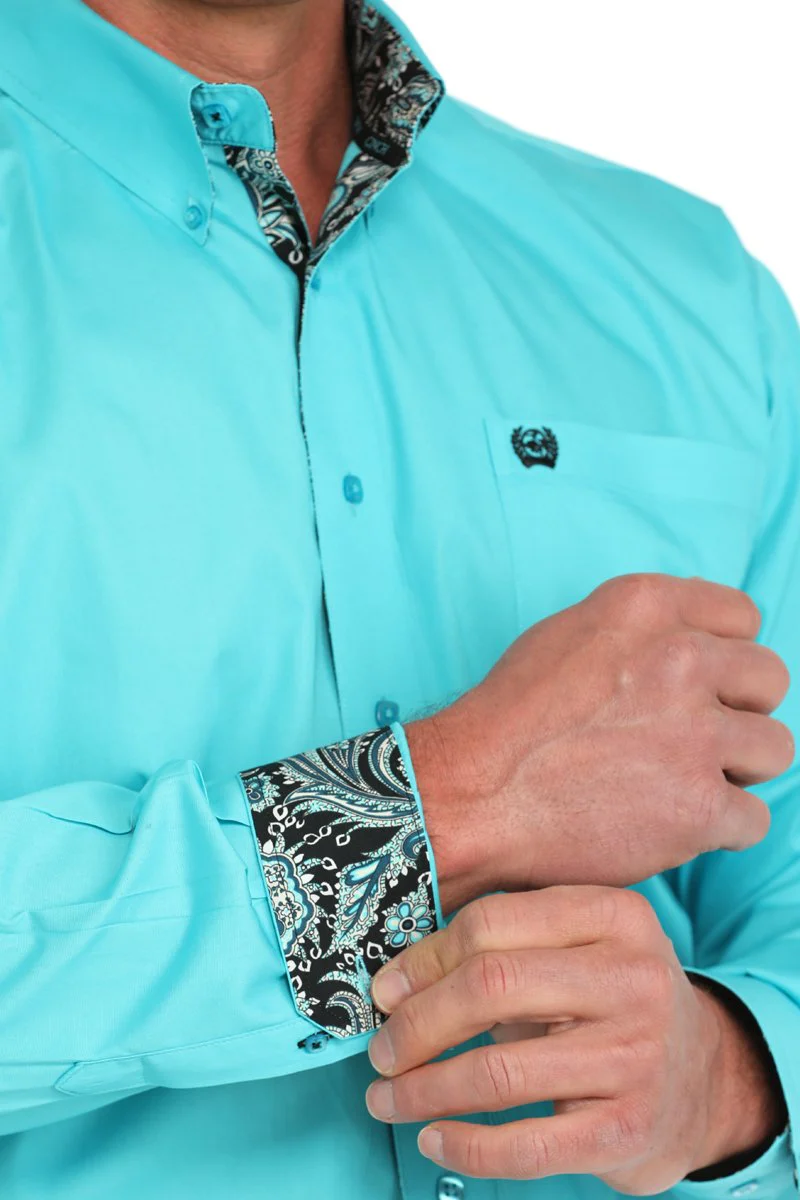 Cinch Turquoise Solid Button Up Men's Shirt - Image 2