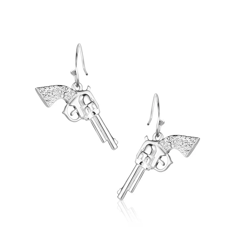 Cowgirl Pistols Rhinestone Handle Drop Earrings - Image 2