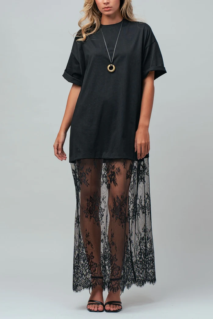 Daizy Black Lace T-Shirt Dress - Image 2