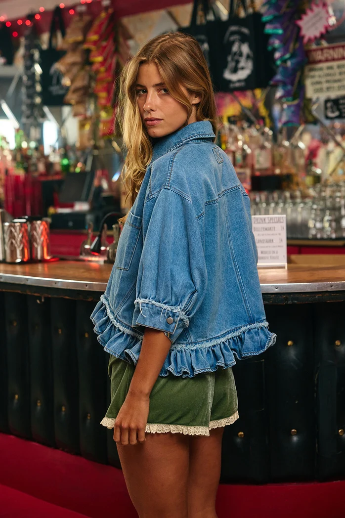 Darlin Denim Ruffle Top - Image 2