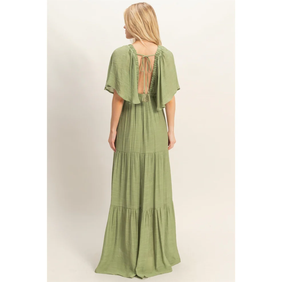 Flutter Sleeve Olive Maxi Dress - Image 3