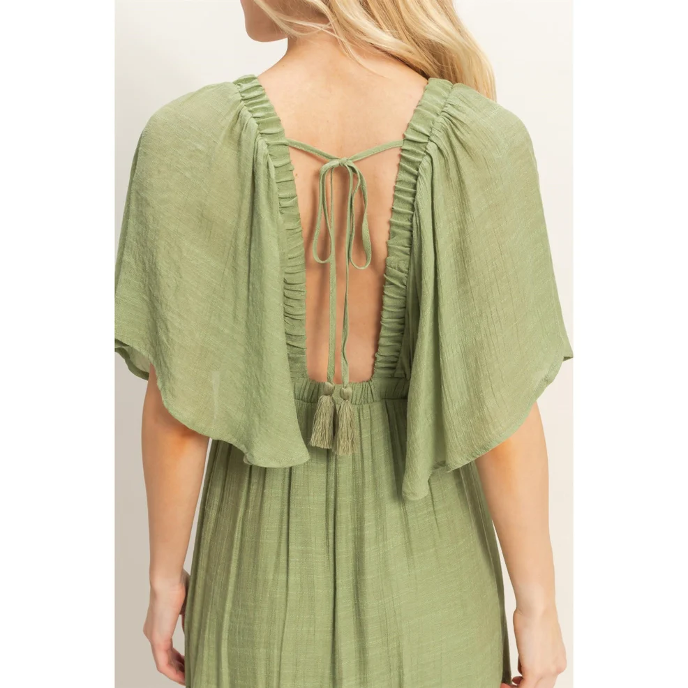 Flutter Sleeve Olive Maxi Dress - Image 4
