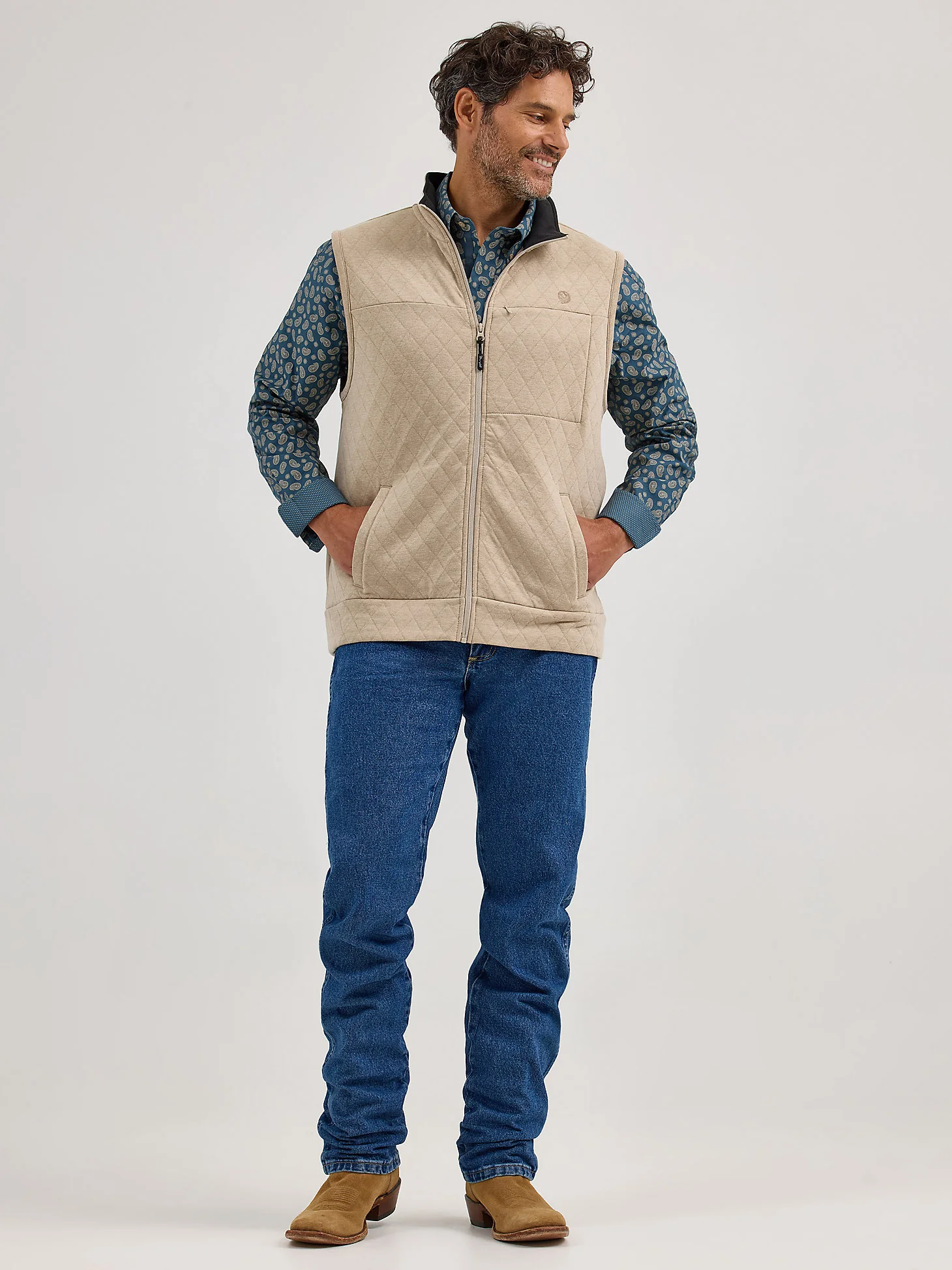 George Strait Tan Quilted Vest - Image 5