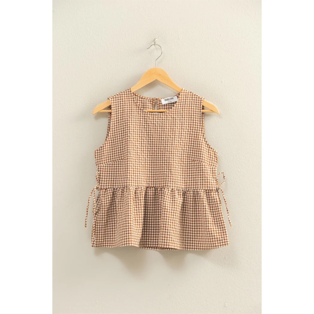 Gingham Sleeveless Peplum Top