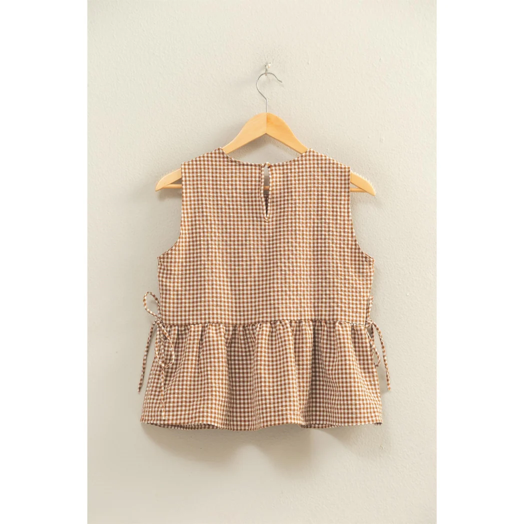 Gingham Sleeveless Peplum Top - Image 2