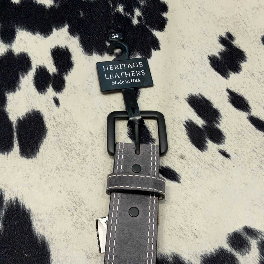 Gray Leather Belt With White Stiching - Image 2