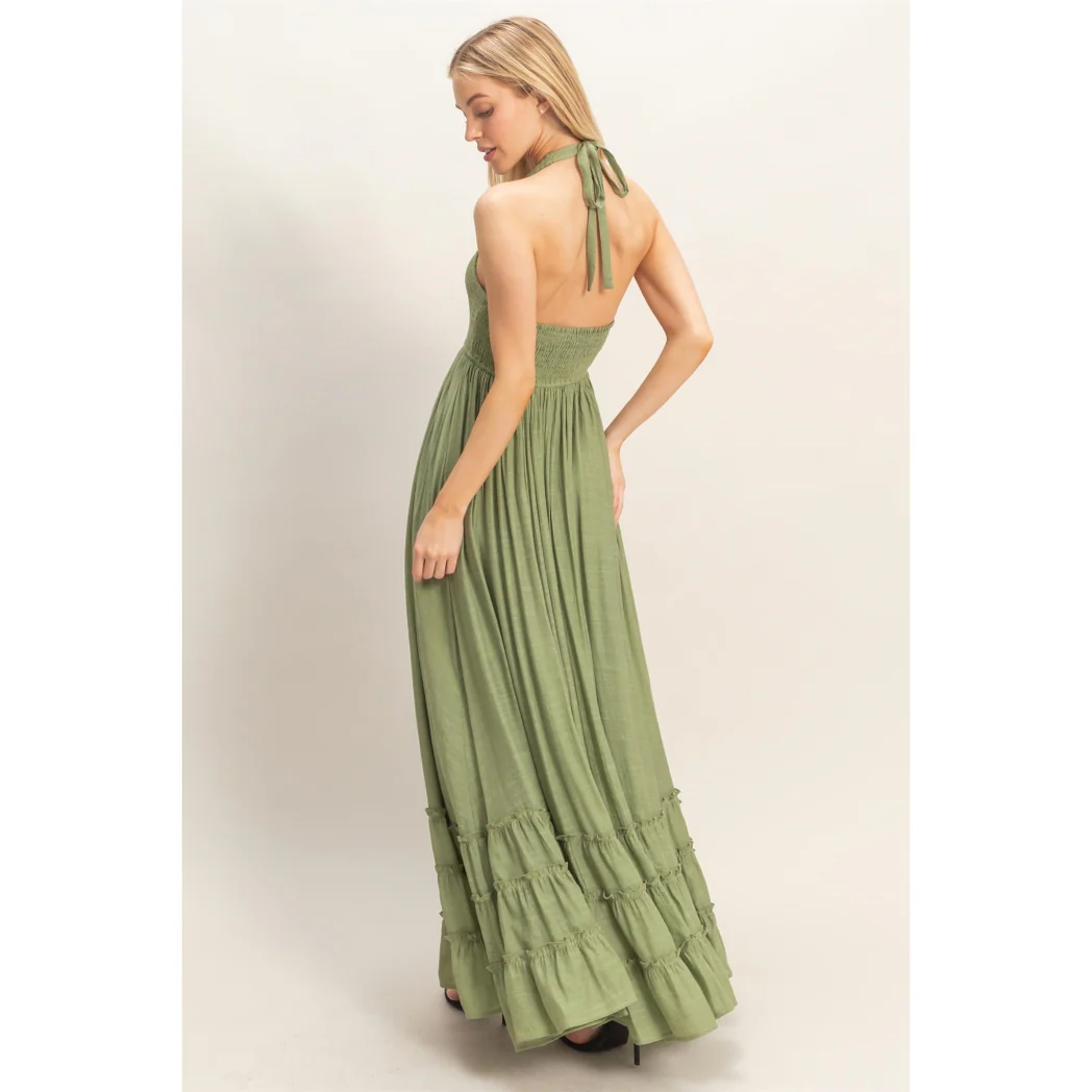 Halter Olive Maxi Dress - Image 2