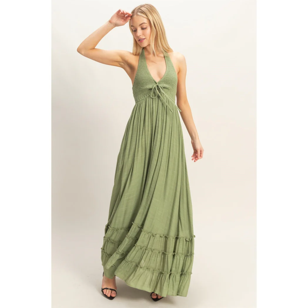 Halter Olive Maxi Dress - Image 4