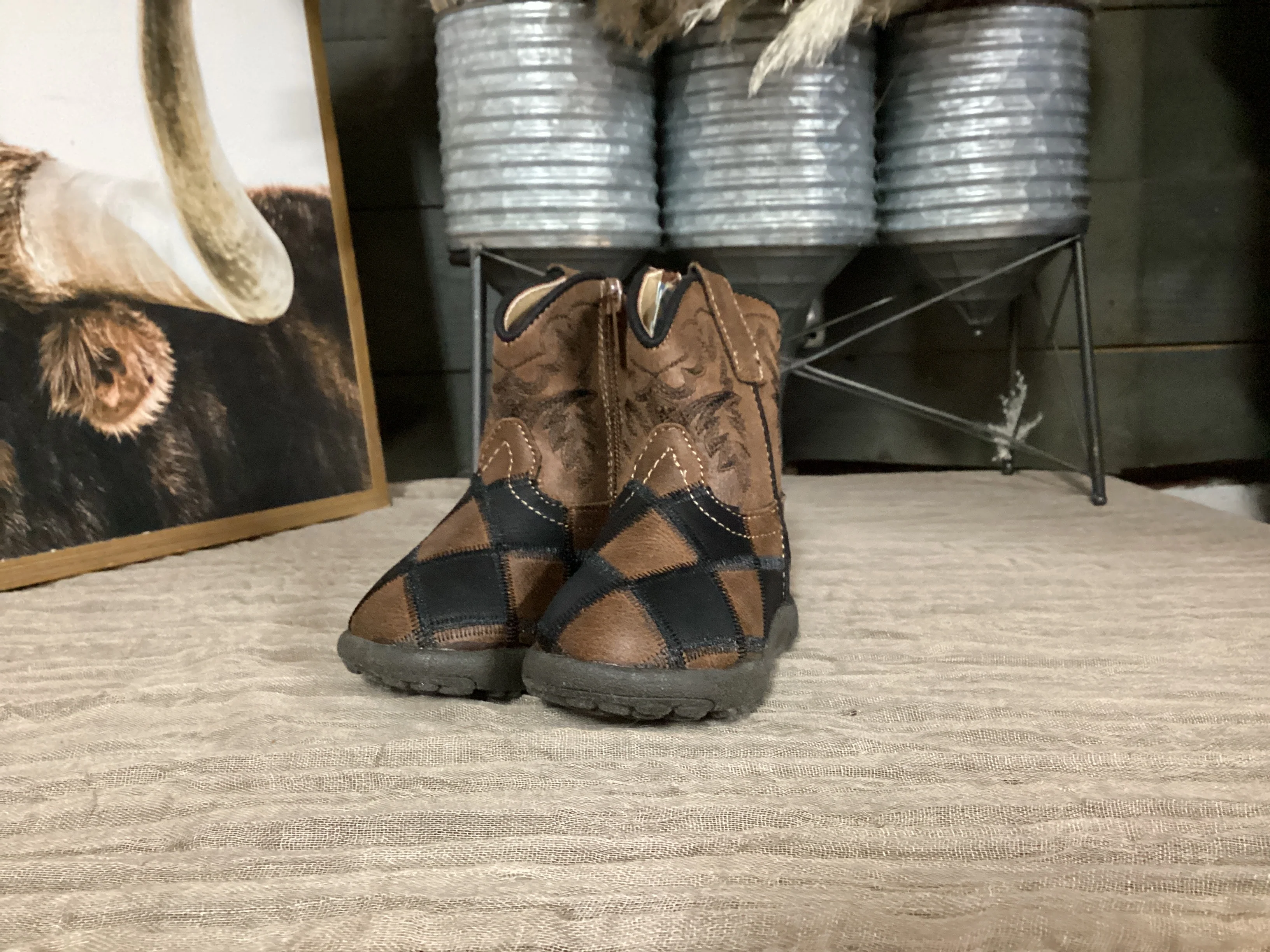 Infants Footwear Black/Tan Faux Leather Patchwork - Image 2