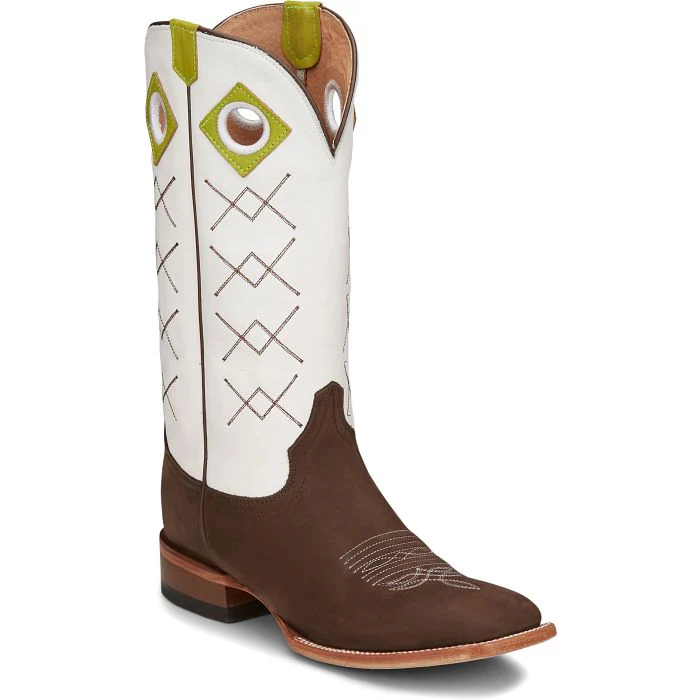 Justin Dark Brown/White Square Toe - Image 2