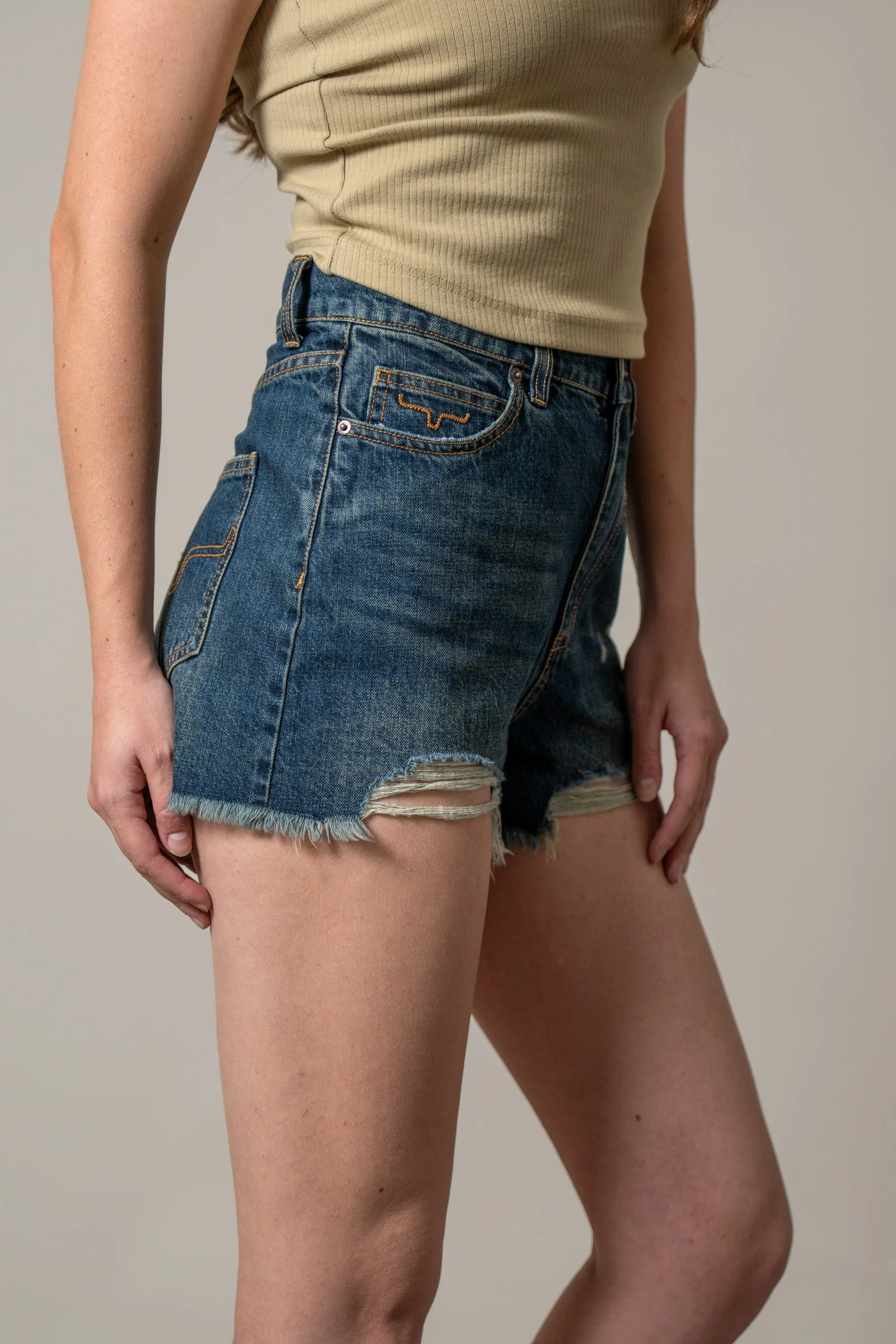 Kimes Daisy Dark Wash Distressed Shorts - Image 2