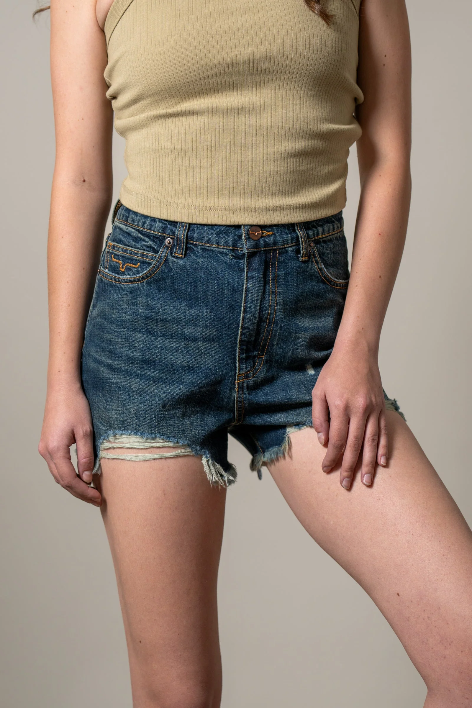 Kimes Daisy Dark Wash Distressed Shorts - Image 4