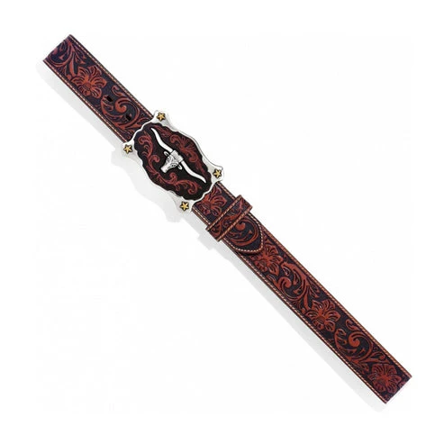 Leatherwork Justin Belt with Bull Buckle Black - Image 5