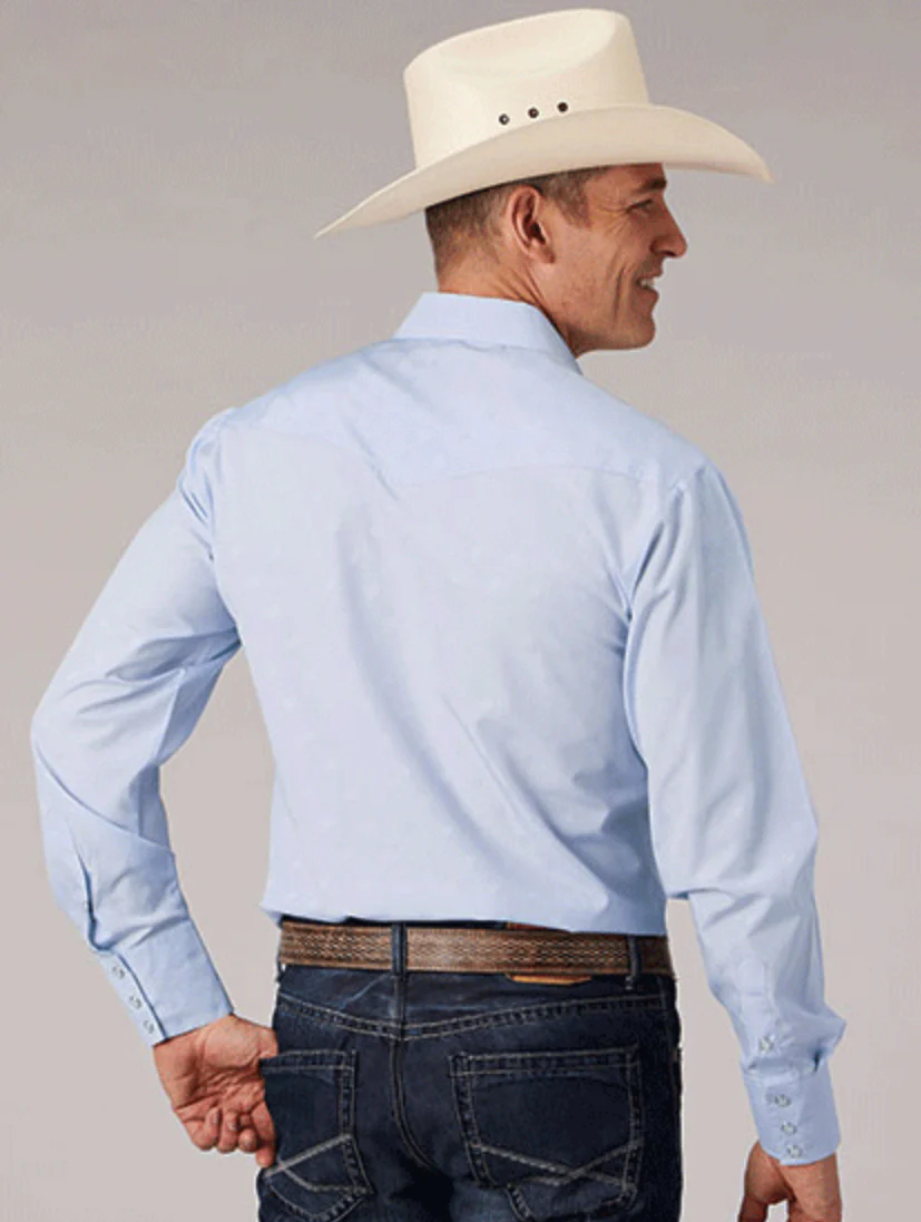 Men’s Tone On Tone Light Blue Snap Up Shirt - Image 2