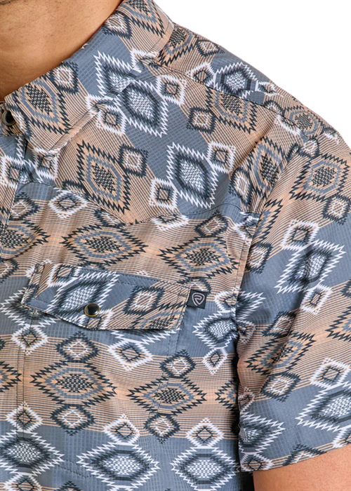 Men's Aztec Blues Print Short Sleeve Shirt - Image 2