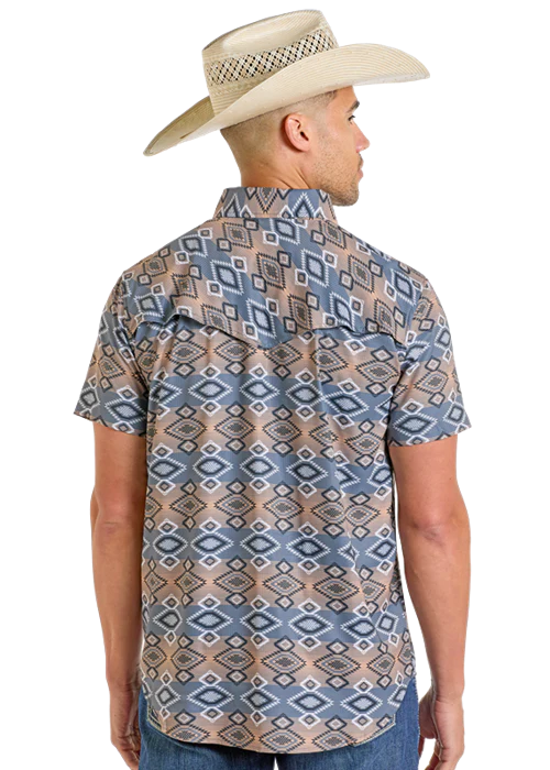 Men's Aztec Blues Print Short Sleeve Shirt - Image 3