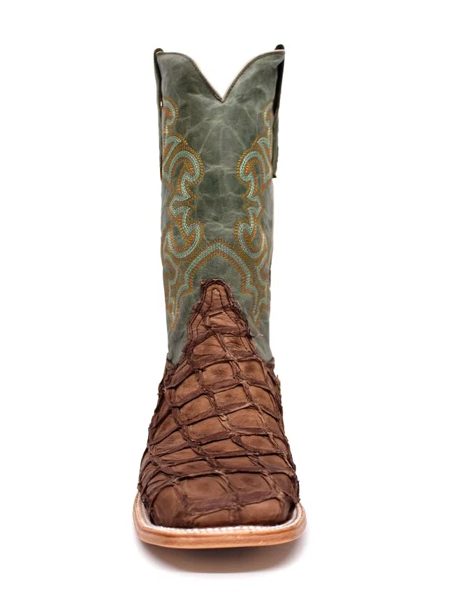 Mens Brown Turquoise Fish Embroidery Sq. Toe - Image 2