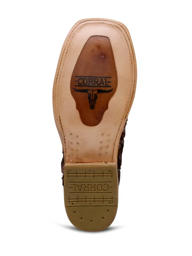 Mens Brown Turquoise Fish Embroidery Sq. Toe - Image 3