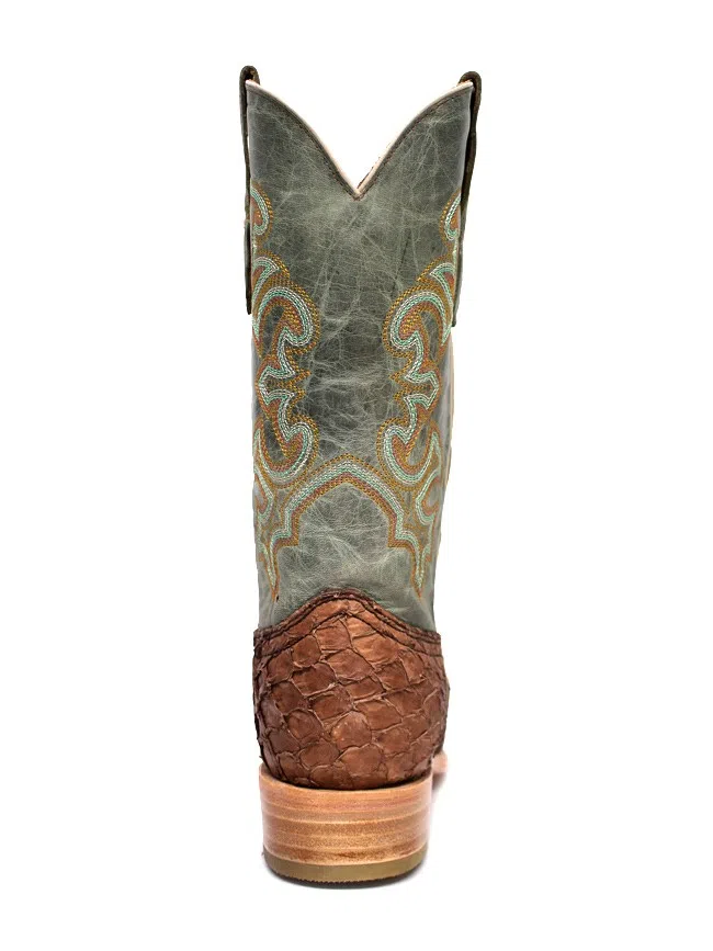 Mens Brown Turquoise Fish Embroidery Sq. Toe - Image 4