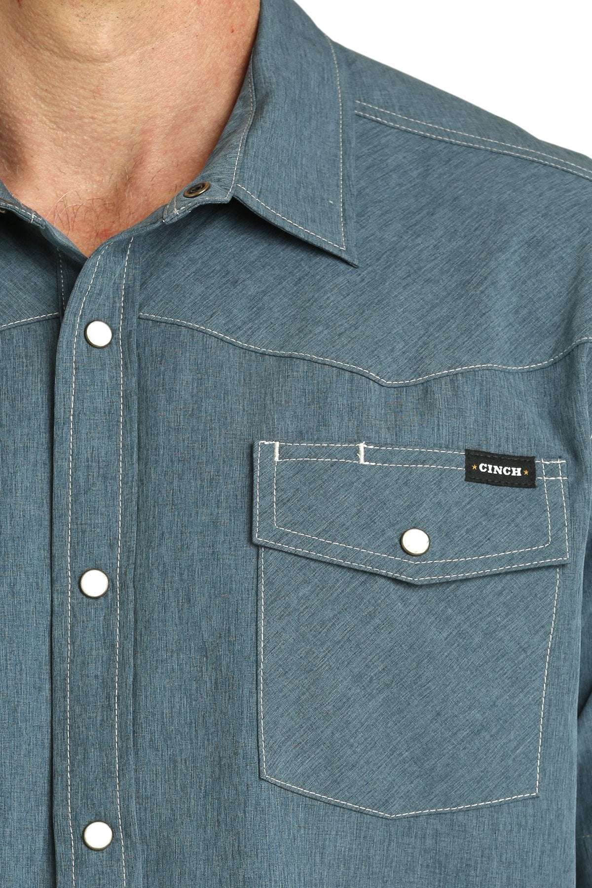 Men's Cinch Blue Western Camp Snap-Up - Image 2
