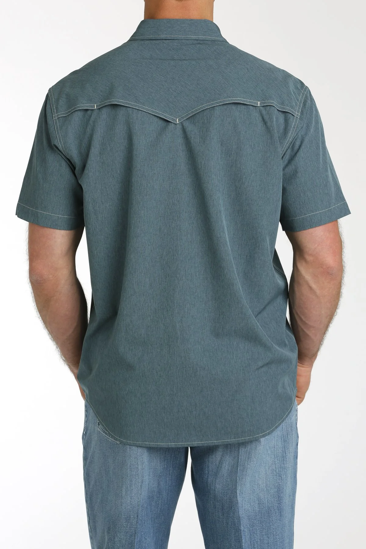 Men's Cinch Blue Western Camp Snap-Up - Image 3