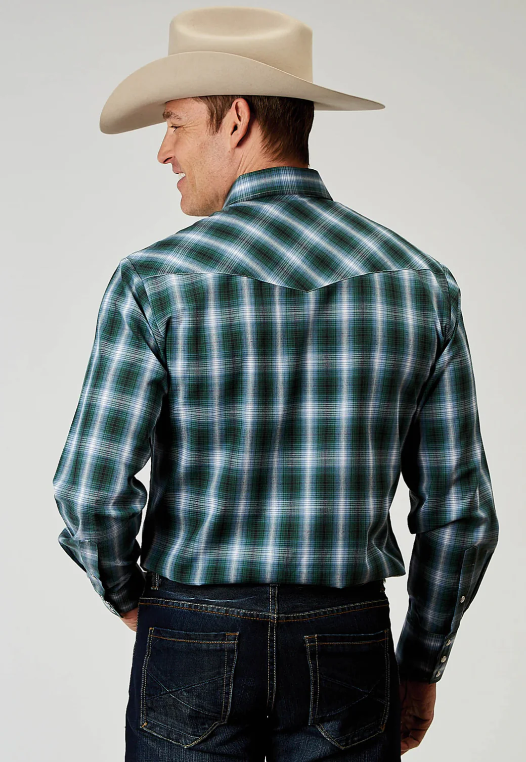 MENS LONG SLEEVE SNAP OCEAN PLAID WESTERN SHIRT - Image 2