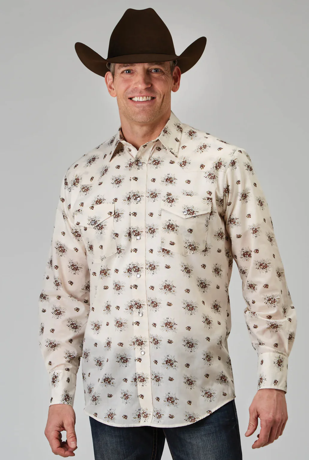 MENS LONG SLEEVE SNAP VINTAGE FLORAL WESTERN SHIRT