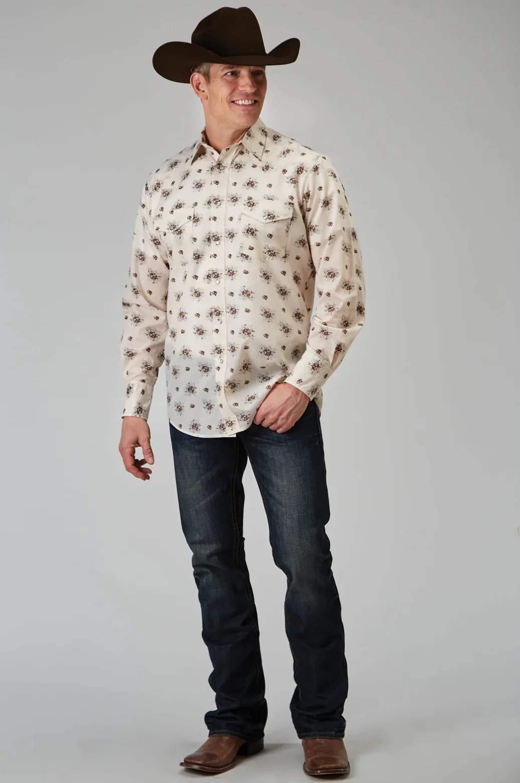 MENS LONG SLEEVE SNAP VINTAGE FLORAL WESTERN SHIRT - Image 2