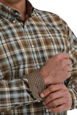 Men's Plaid Western Button Down - Brown/White - Image 2