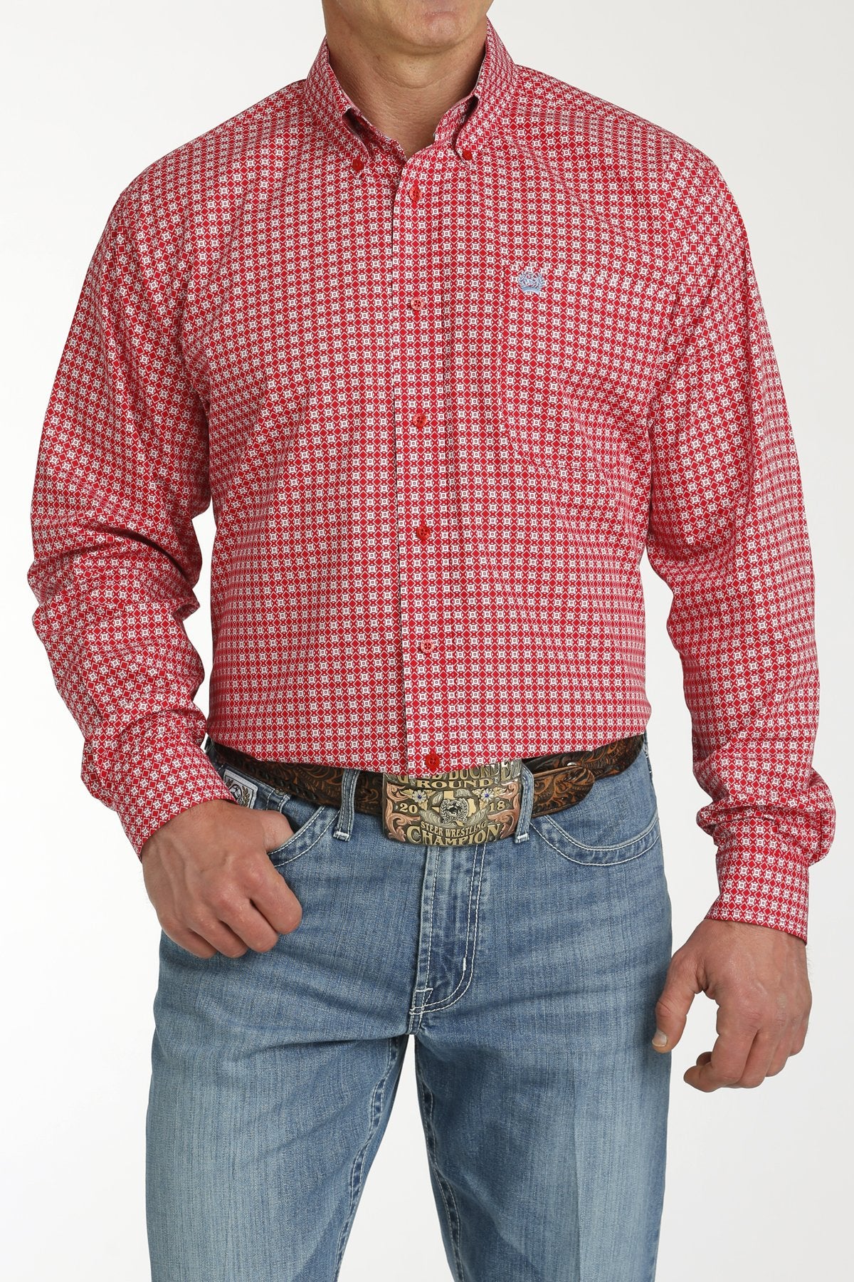 Final Sale ✨ Men's Red/Blue Medallion Button-Down