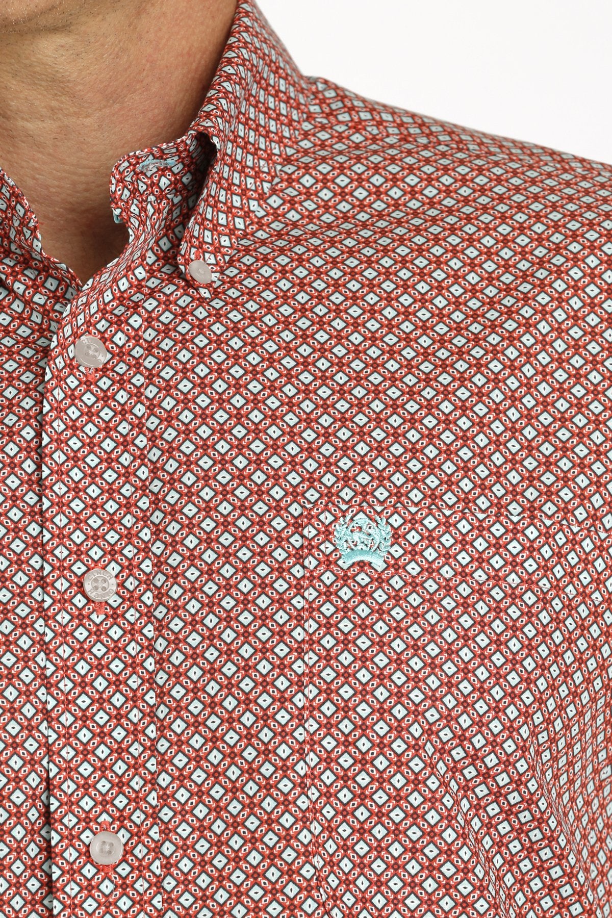 Cinch Men's Red/Turquoise Geometric Button-Down - Image 2