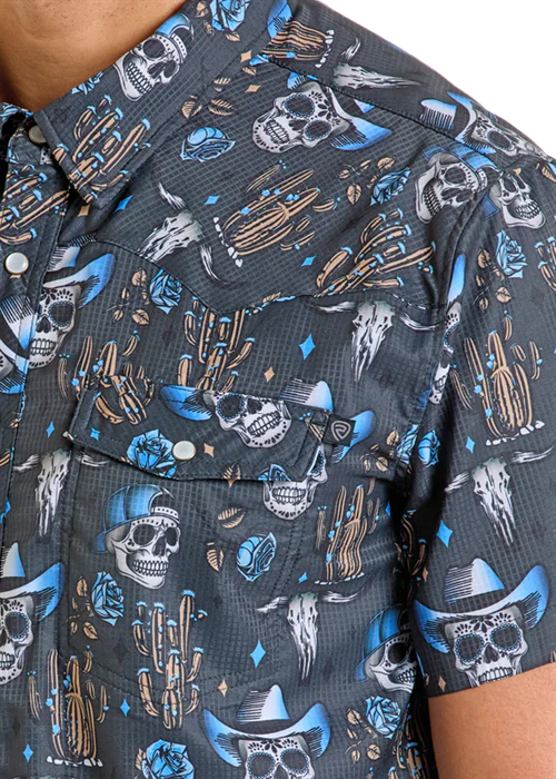 Men's Skull Print Short Sleeve Shirt - Image 2