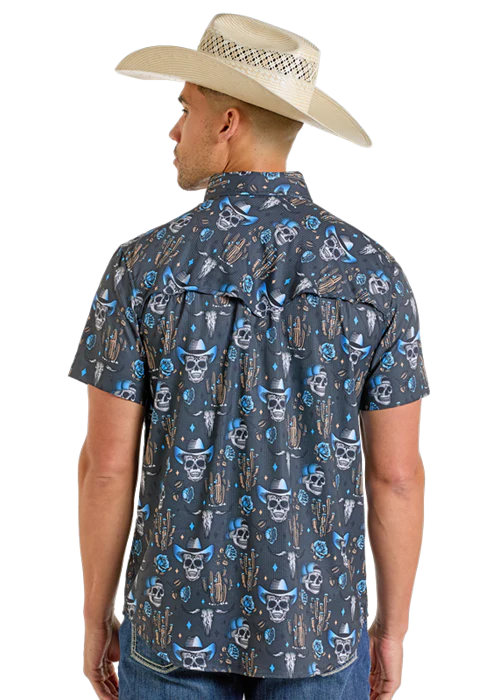 Men's Skull Print Short Sleeve Shirt - Image 3