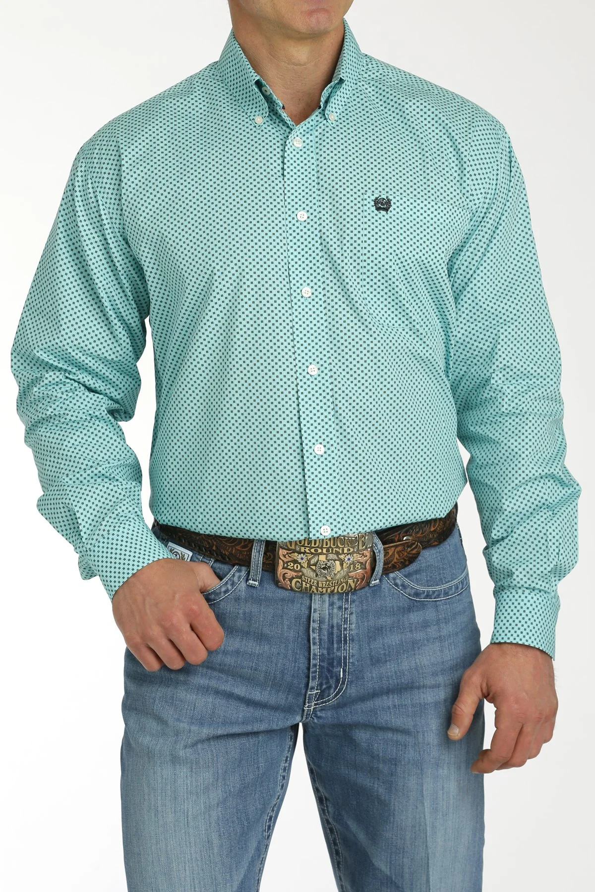 Final Sale ✨ Cinch Men's Turquoise Geometric Button-Down