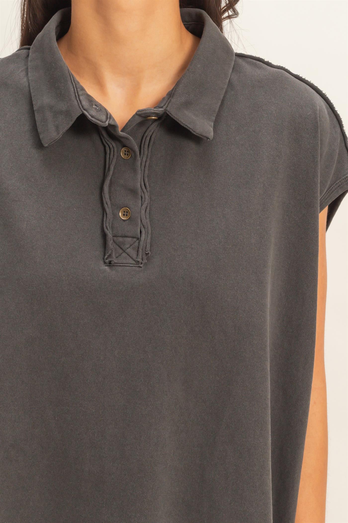 Mocha Polo Sleeveless Top - Image 2