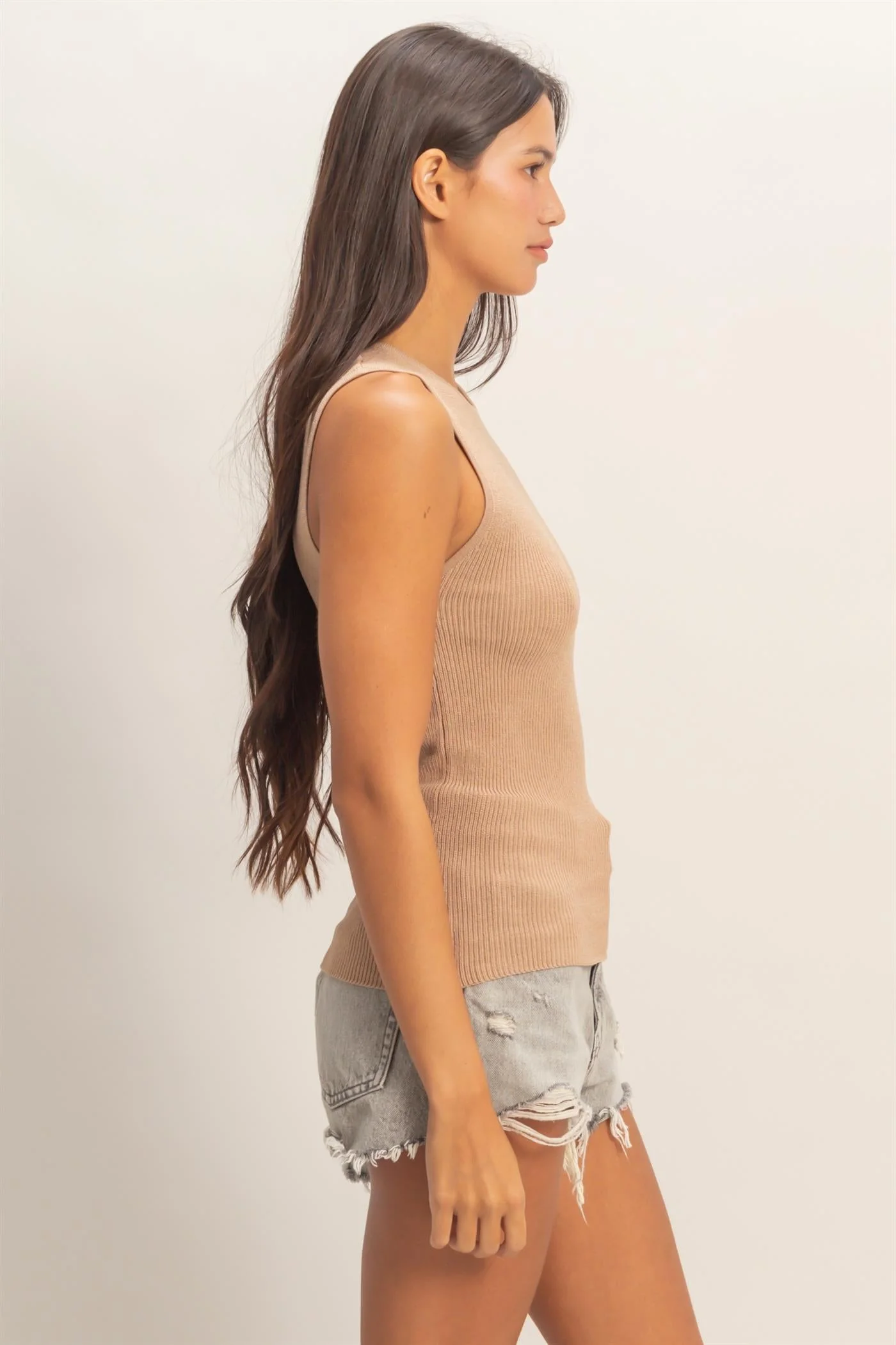 Mocha Ribbed Tank Top - Image 3