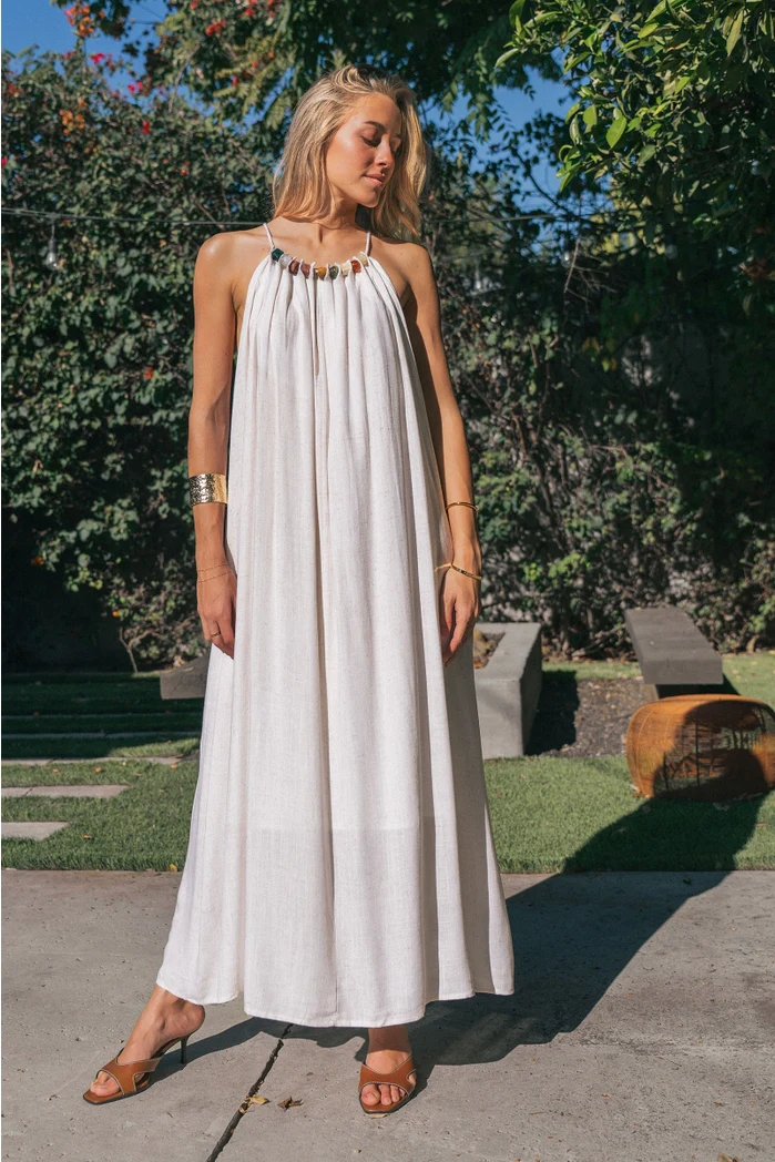 Multi Bead Linen Maxi Dress
