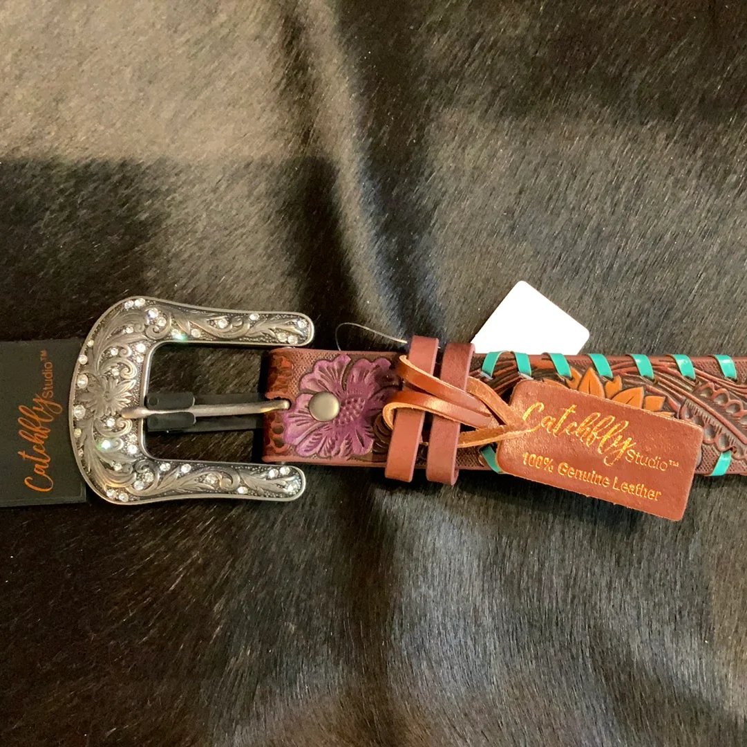 Multi-Color Floral Tooled Belt - Image 2
