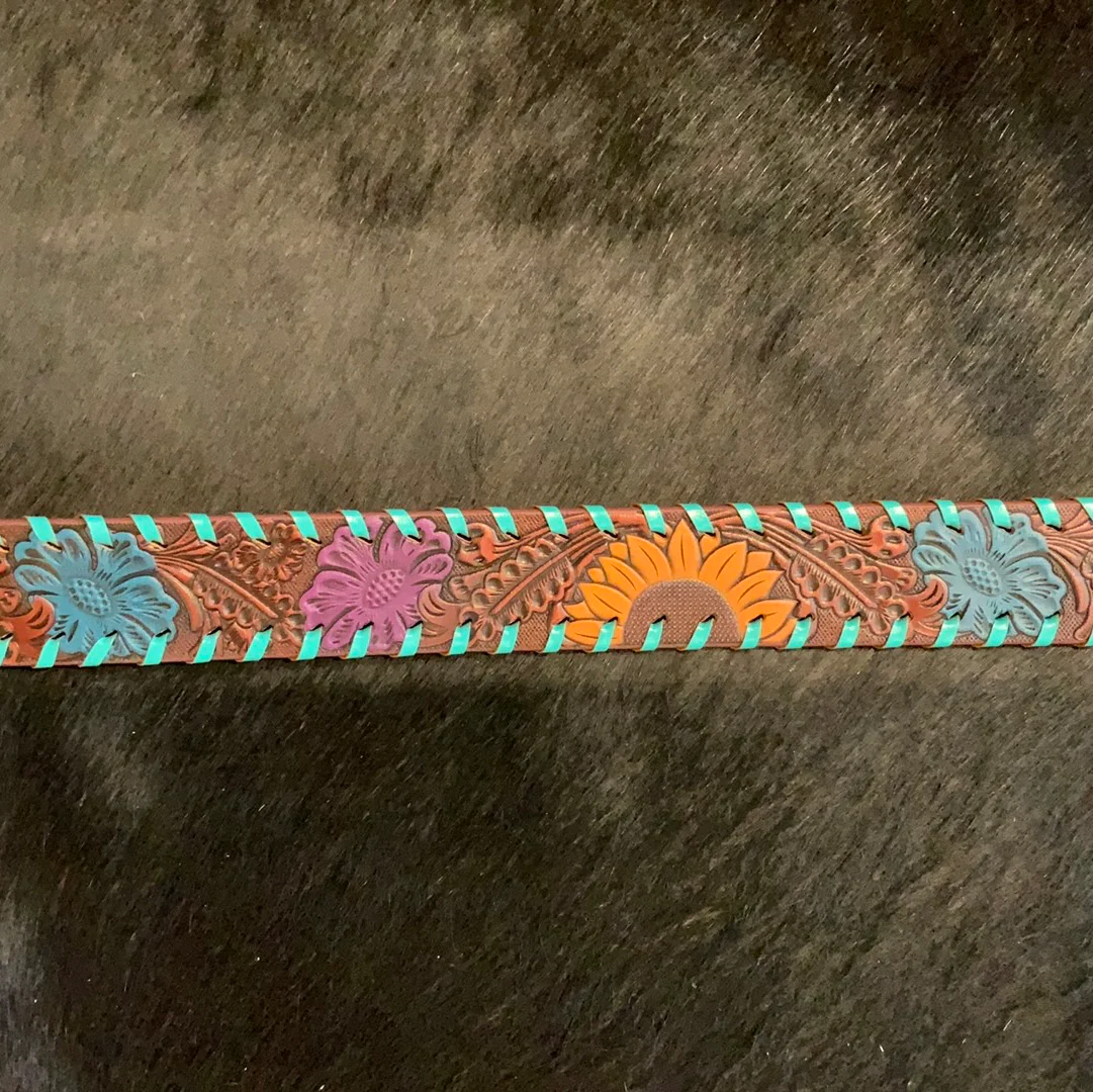 Multi-Color Floral Tooled Belt - Image 3