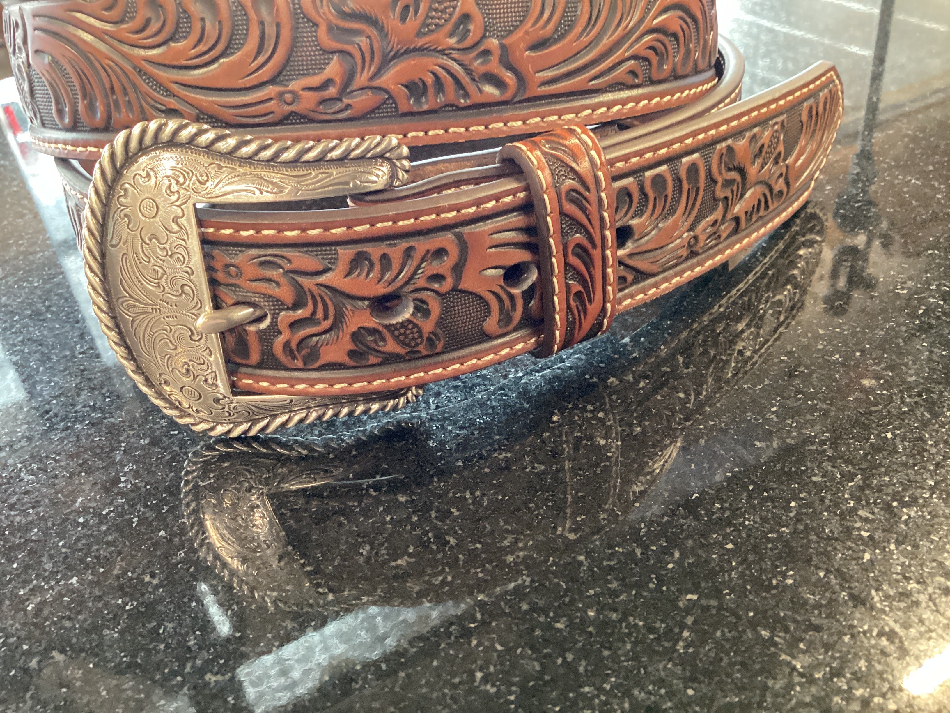 Nocona Floral Tool Brown Belt - Image 2