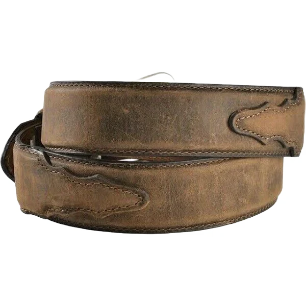 Nocona Men's Distressed Brown Western Overlay Leather Belt - Image 2