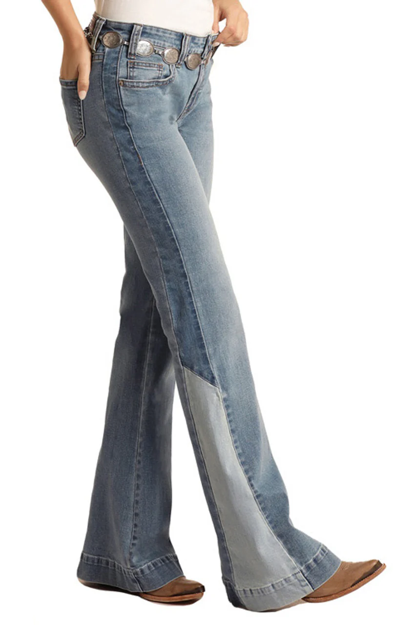 Final Sale✨Patchwork Denim Mid Rise Trouser - Image 3