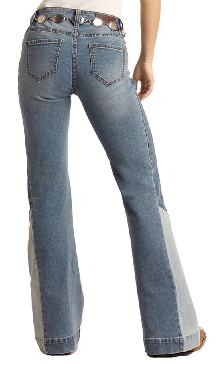 Final Sale✨Patchwork Denim Mid Rise Trouser - Image 4