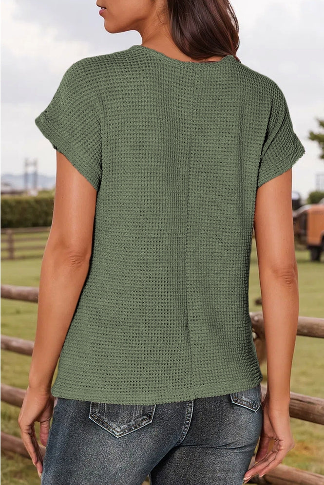 Patchwork Waffle Green Top - Image 2