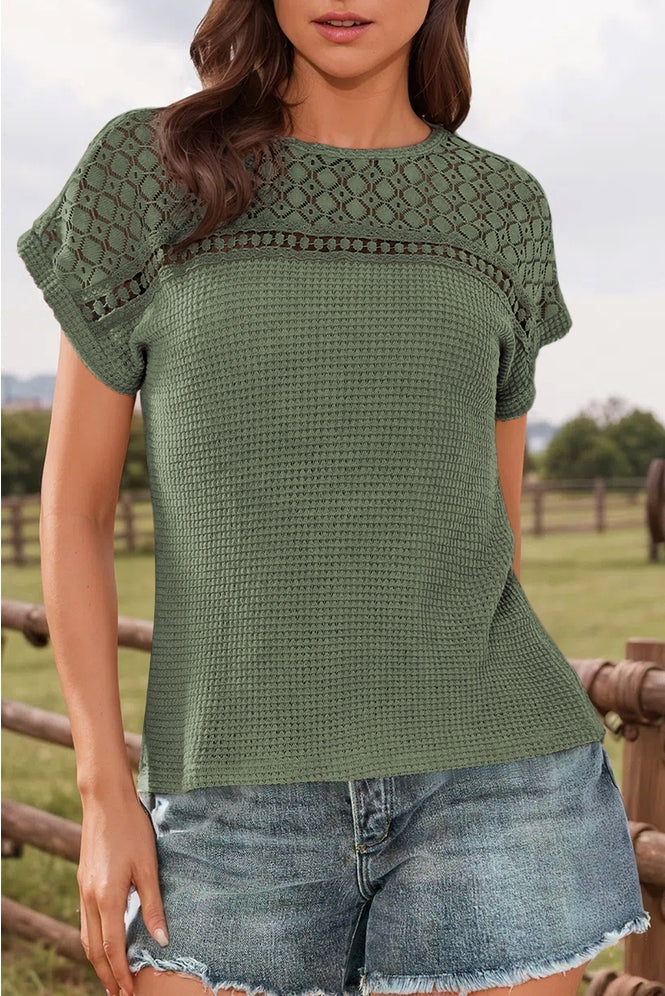 Patchwork Waffle Green Top - Image 3