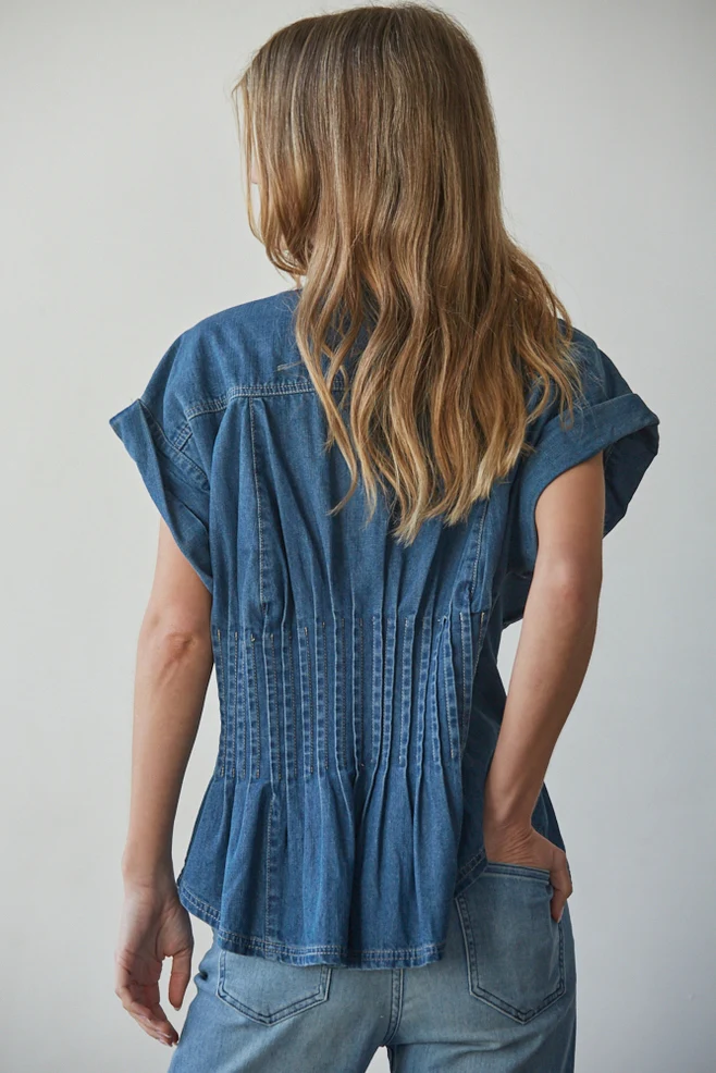 Pintuck Denim Button Up - Image 2