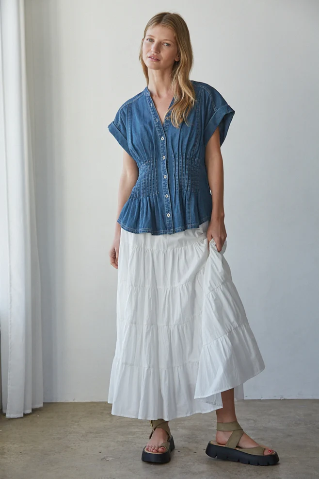 Pintuck Denim Button Up - Image 3