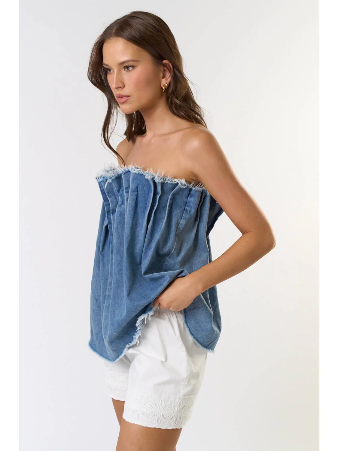 Pintuck Pleated Denim Top - Image 2