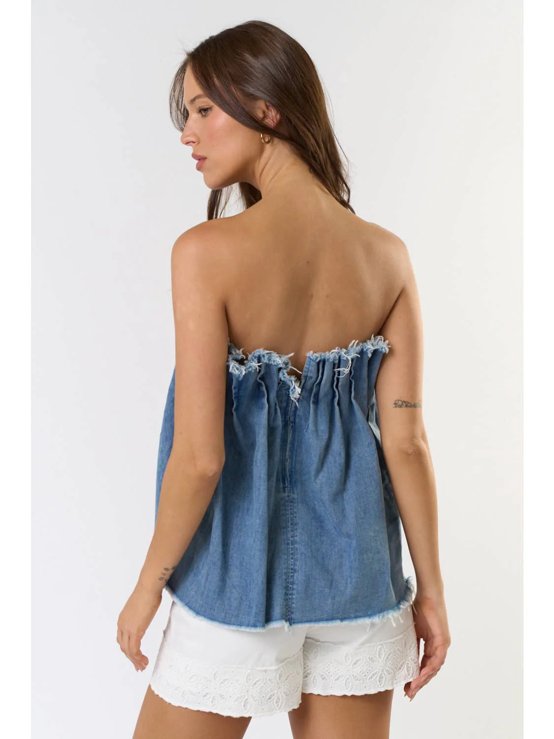 Pintuck Pleated Denim Top - Image 3