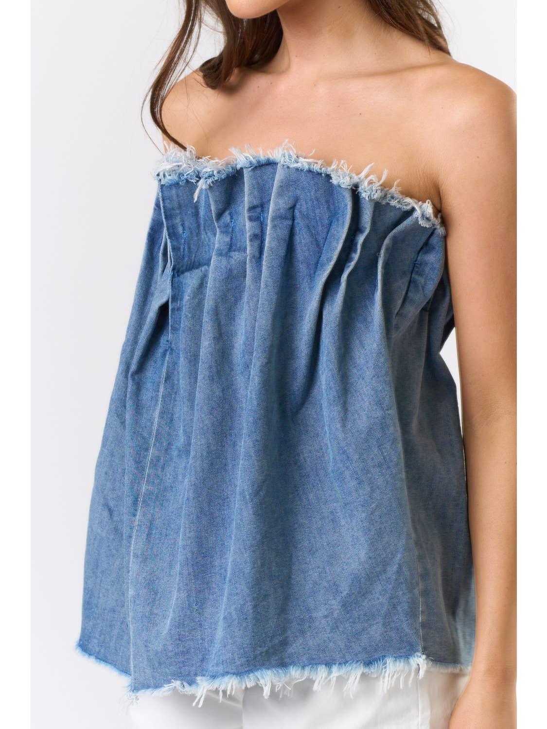 Pintuck Pleated Denim Top - Image 4